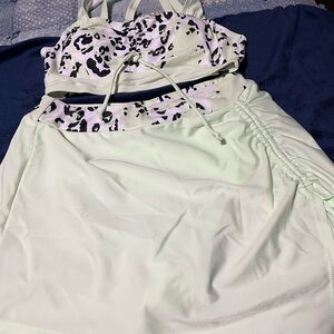 Mint Green and Leopard Print Activewear Set